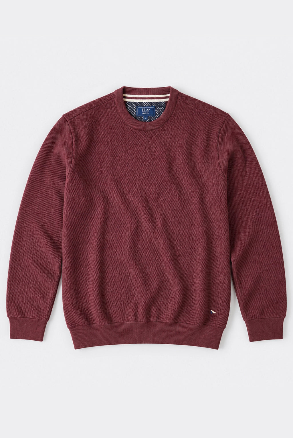 Textured Structured Crew Neck Jumper - Burgundy