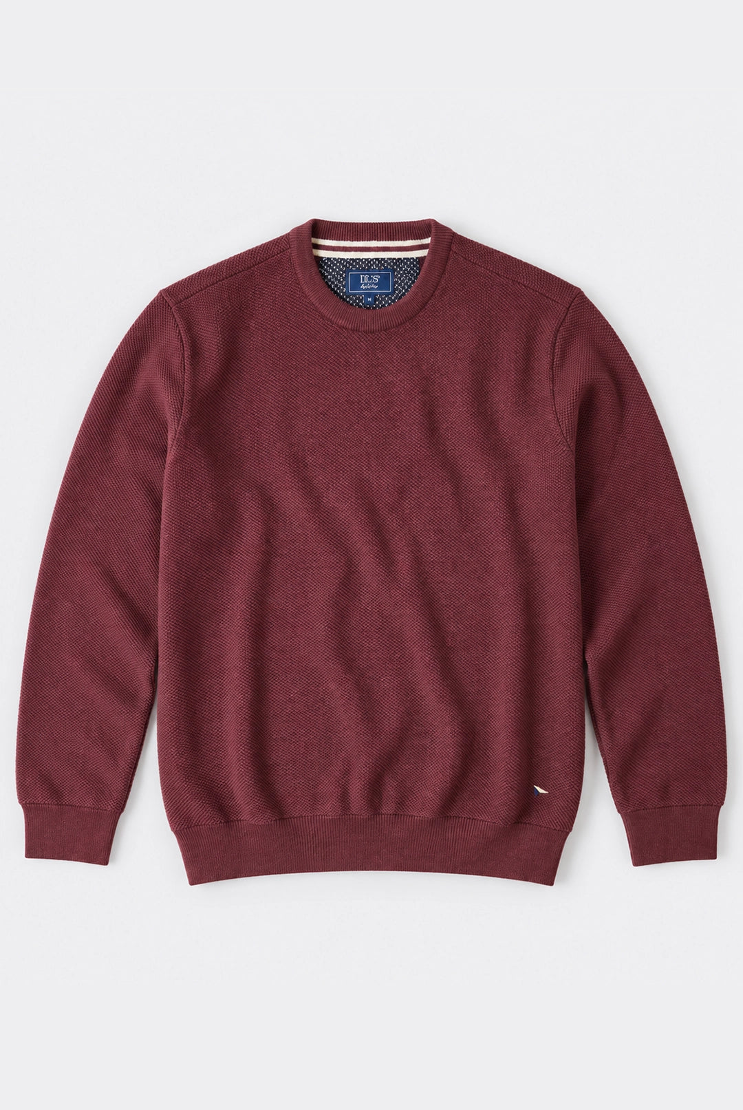 Textured Structured Crew Neck Jumper - Burgundy