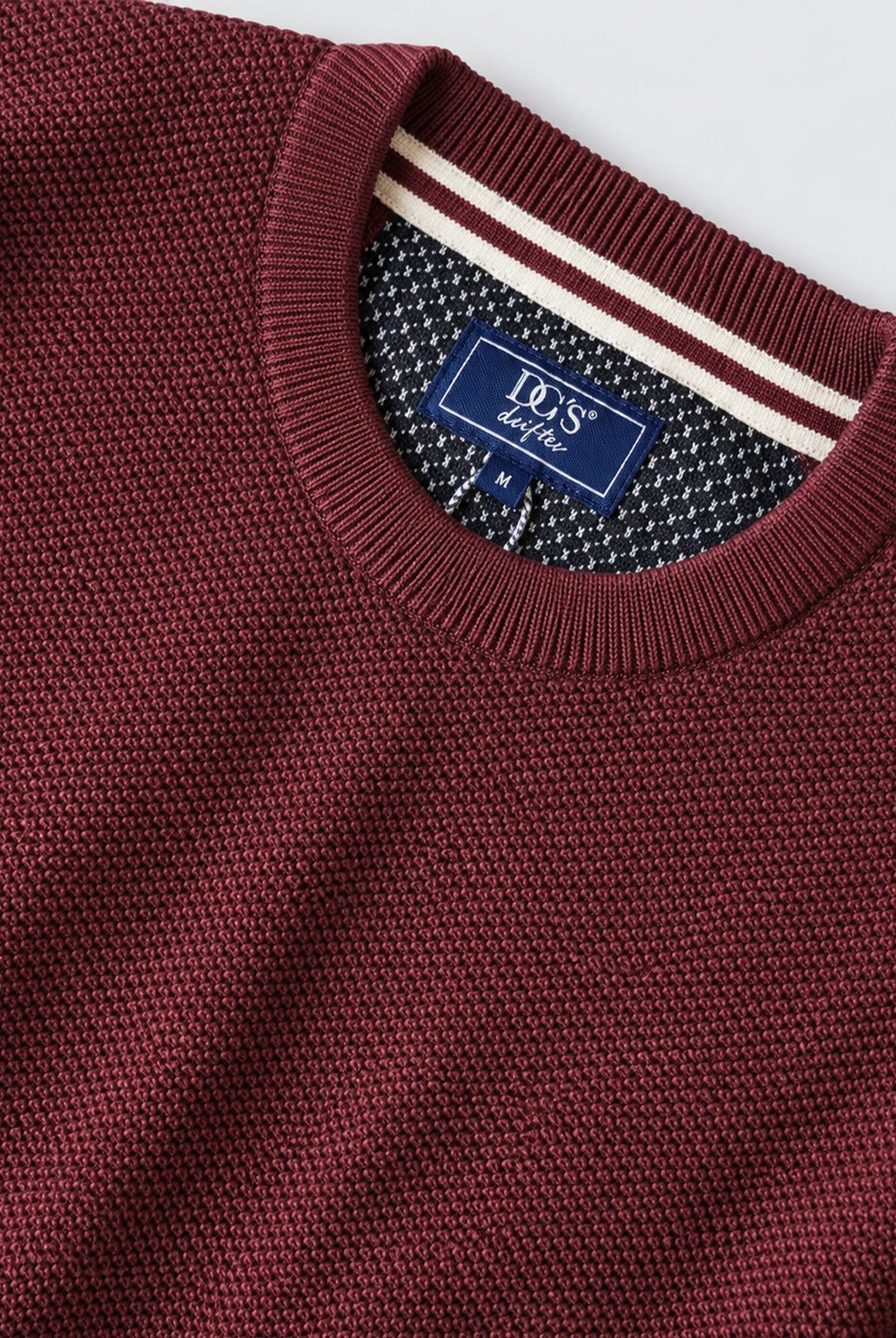 Textured Structured Crew Neck Jumper - Burgundy
