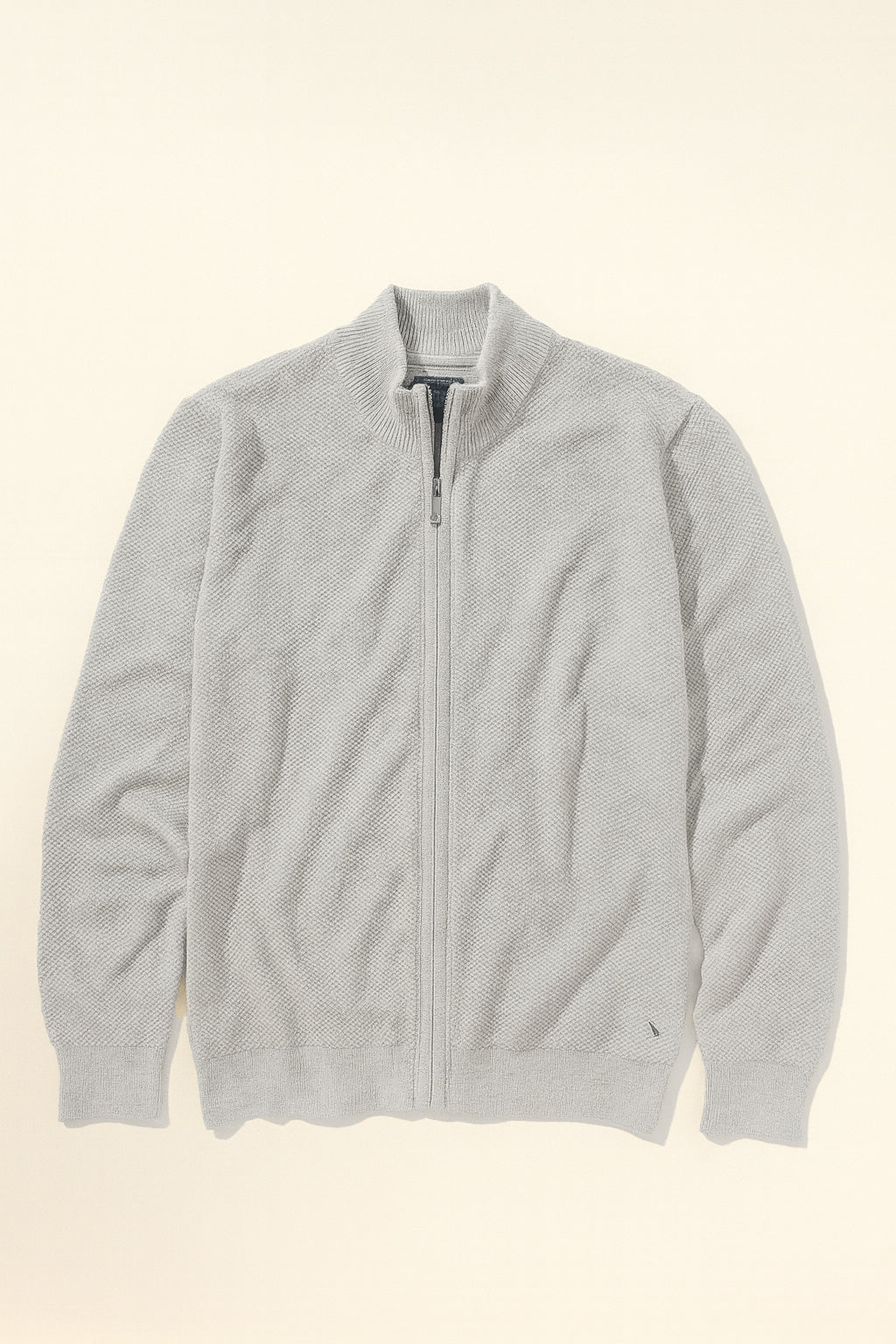 Light Grey Full-Zip Cardigan with Textured Knit
