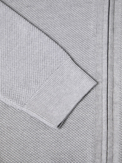 Light Grey Full-Zip Cardigan with Textured Knit
