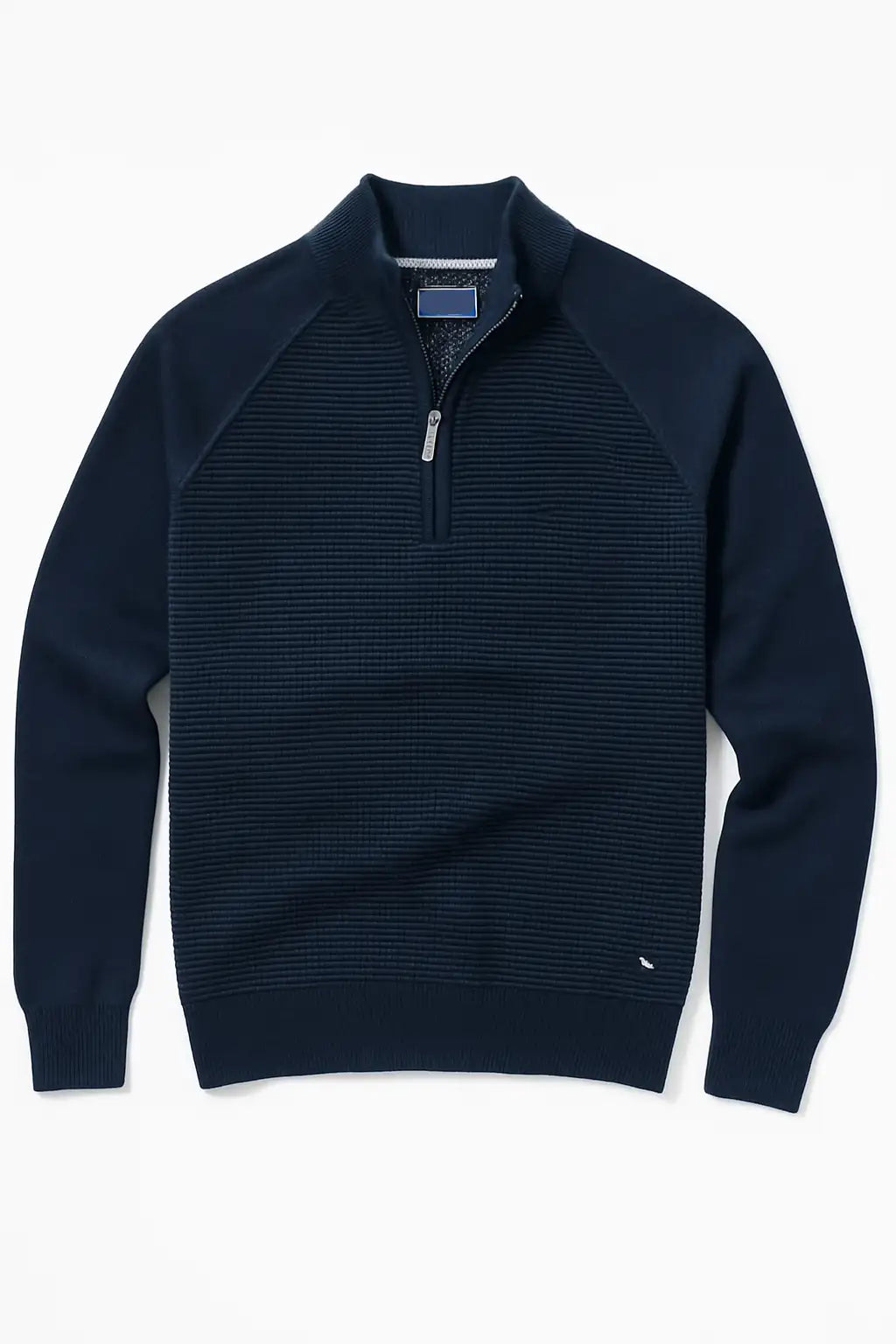 Cotton-Blend Waffle Texture Quarter Zip - Navy