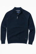 Cotton-Blend Waffle Texture Quarter Zip - Navy