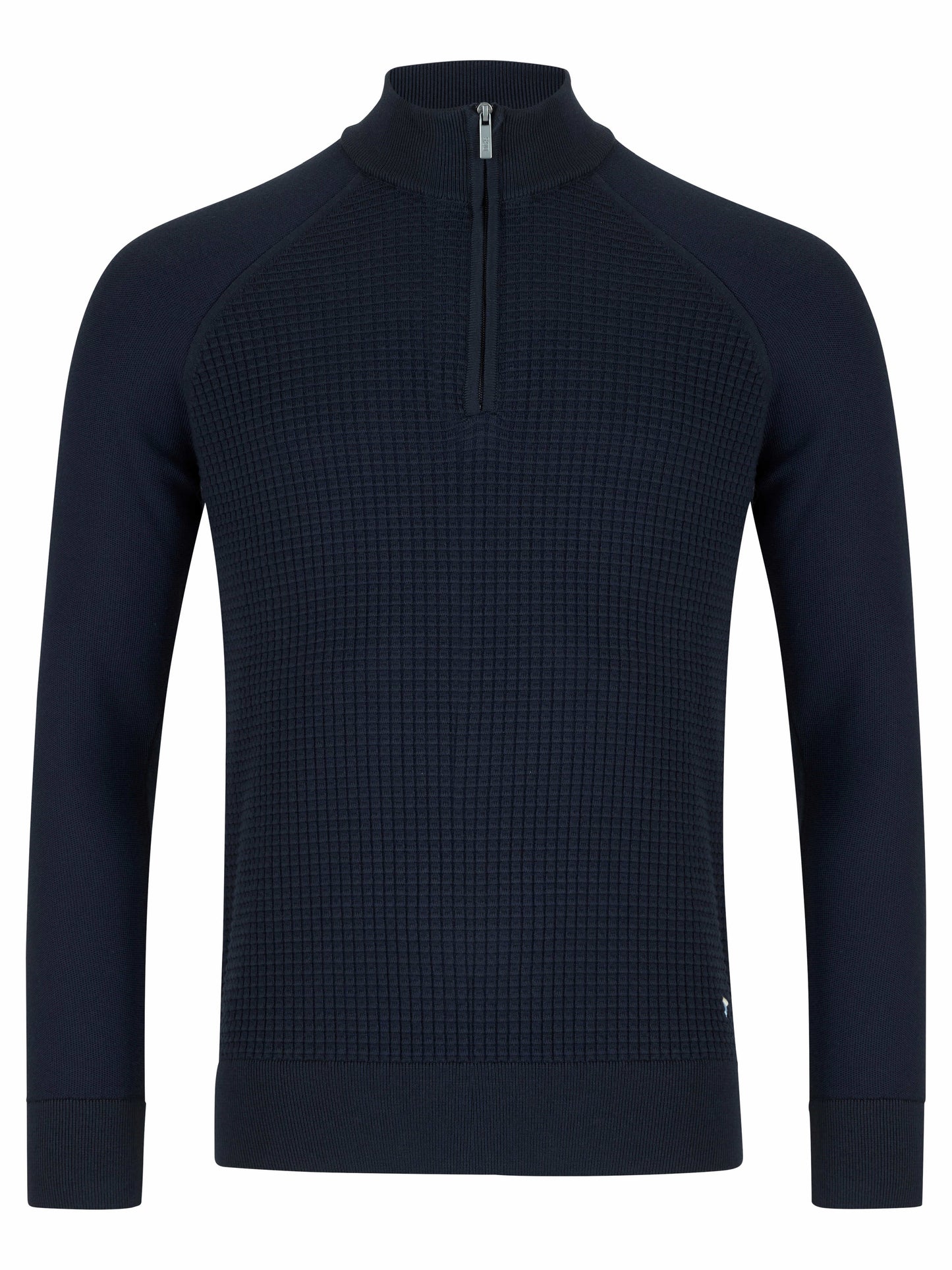 Cotton-Blend Waffle Texture Quarter Zip - Navy
