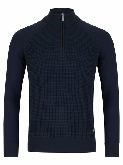 Cotton-Blend Waffle Texture Quarter Zip - Navy
