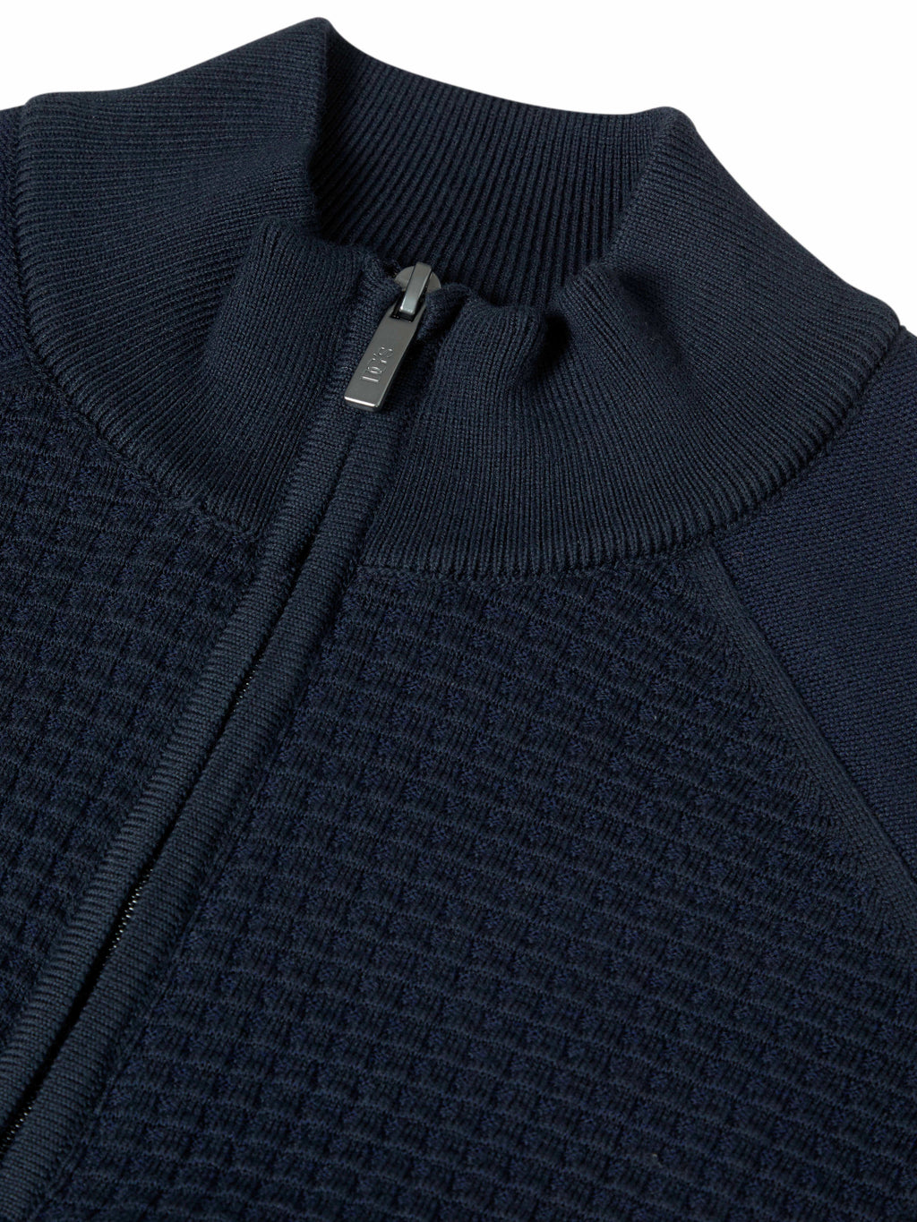 Cotton-Blend Waffle Texture Quarter Zip - Navy
