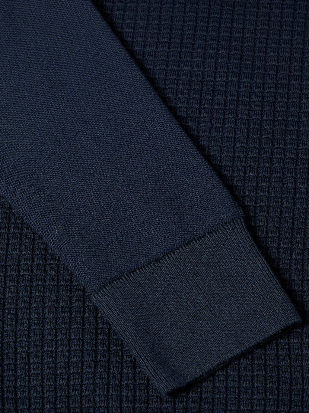 Cotton-Blend Waffle Texture Quarter Zip - Navy