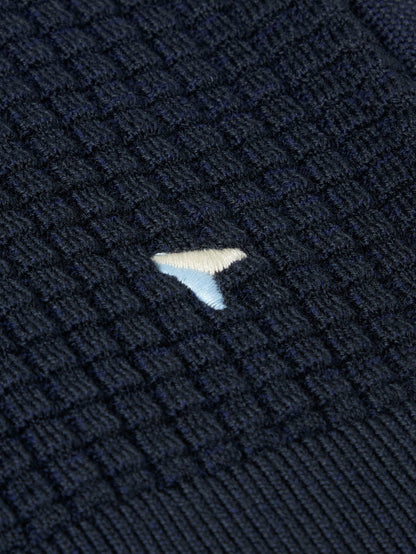 Cotton-Blend Waffle Texture Quarter Zip - Navy