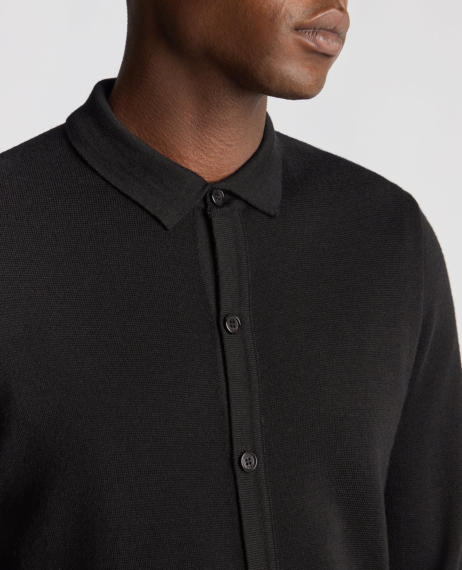 Long Sleeve Buttoned Polo Cardigan - Black