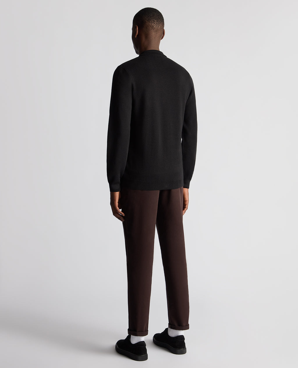 Long Sleeve Buttoned Polo Cardigan - Black