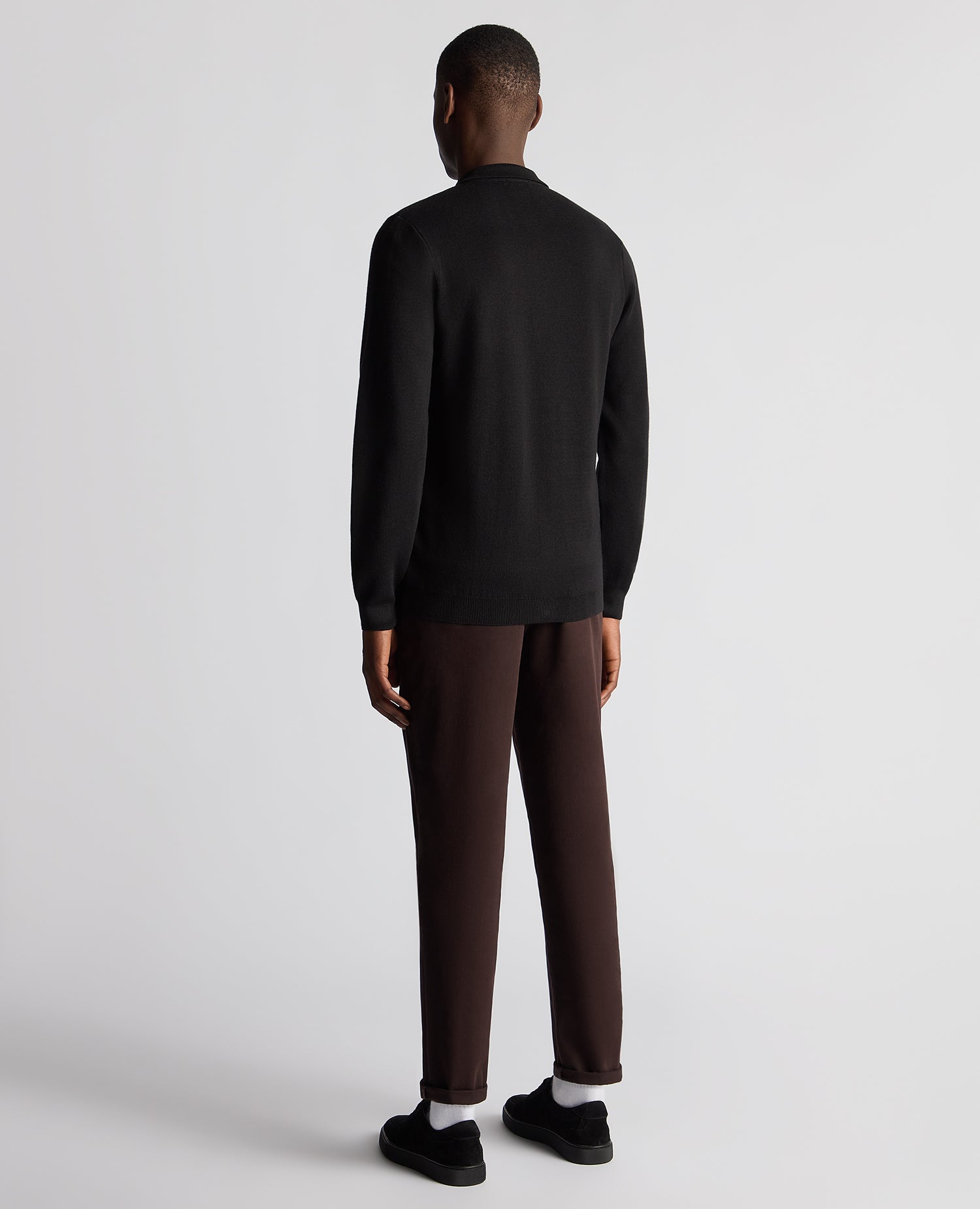 Long Sleeve Buttoned Polo Cardigan - Black