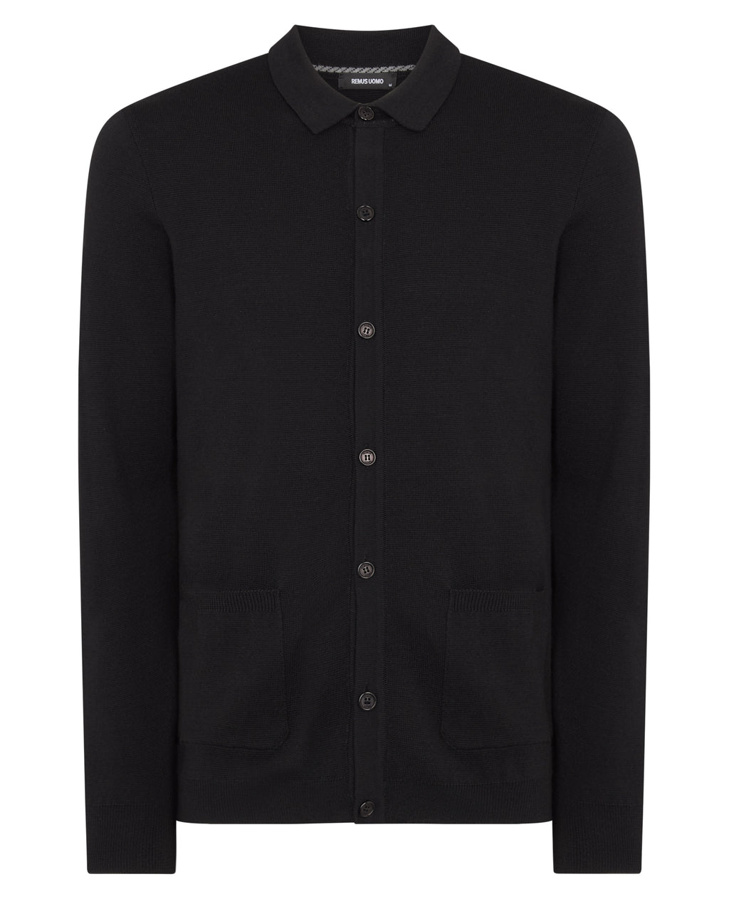 Long Sleeve Buttoned Polo Cardigan - Black