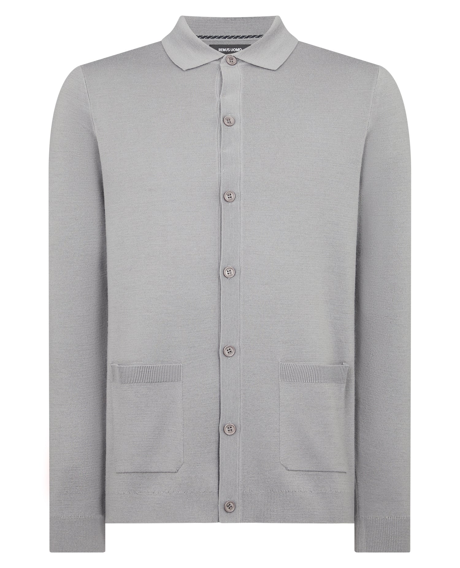 Long Sleeve Buttoned Polo Cardigan - Light Grey