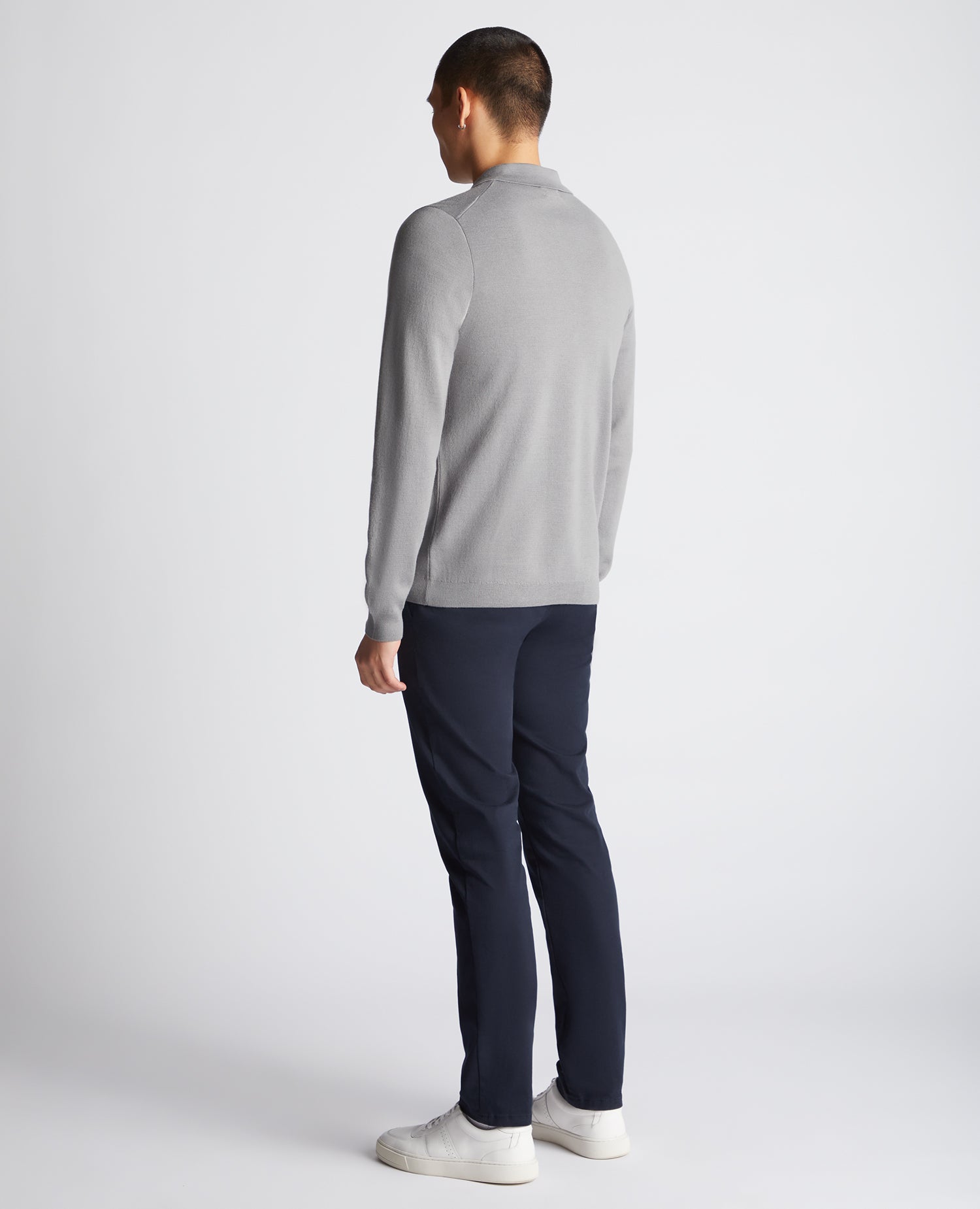 Long Sleeve Buttoned Polo Cardigan - Light Grey