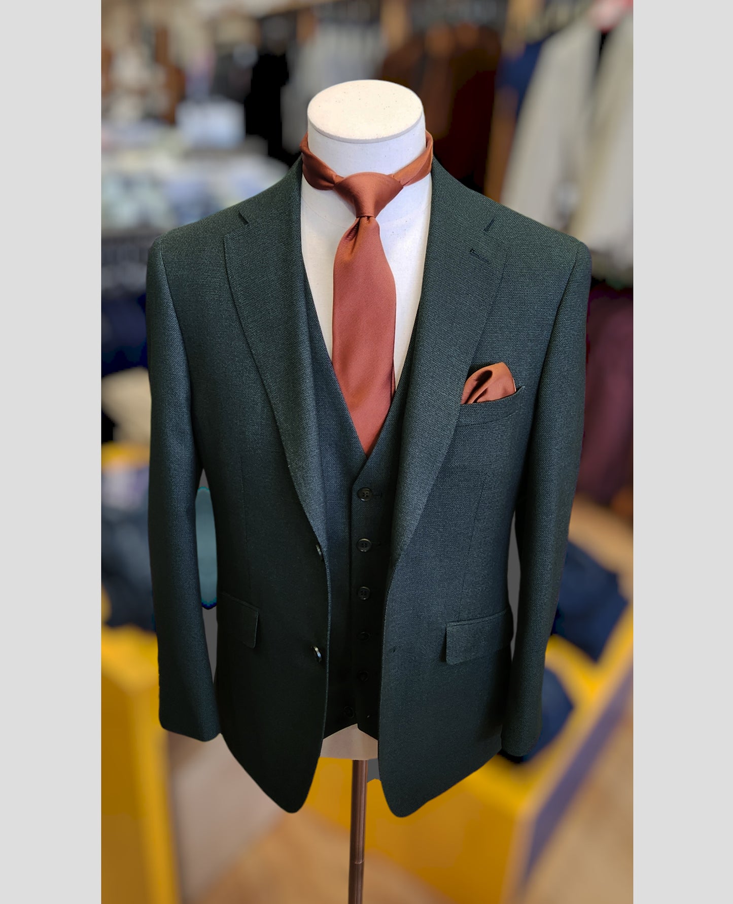 Dark Green 3 Piece Tailored Fit Suit - Jacket