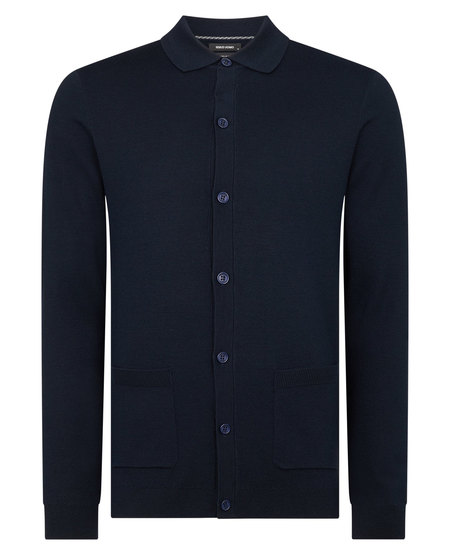 Long Sleeve Buttoned Polo Cardigan - Navy