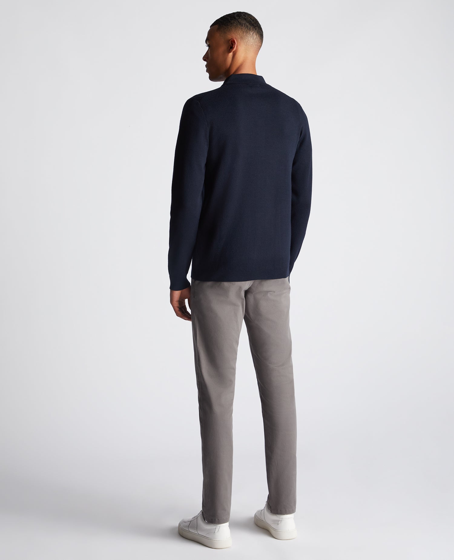 Long Sleeve Buttoned Polo Cardigan - Navy