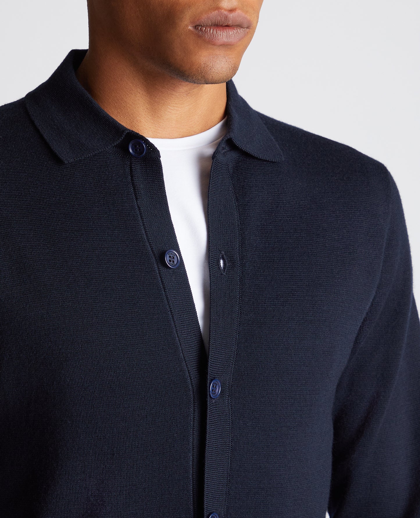 Long Sleeve Buttoned Polo Cardigan - Navy