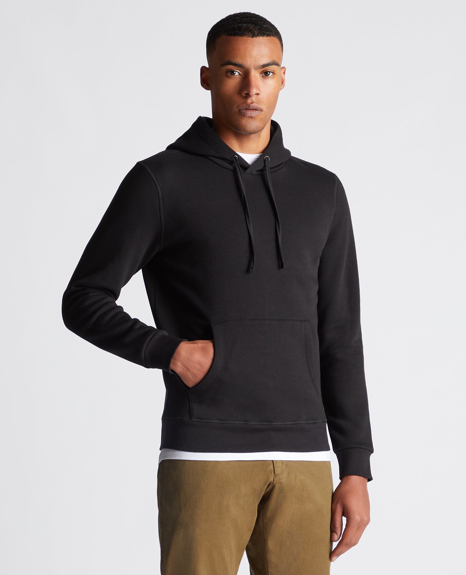 Tapered Fit Soft Cotton-Blend Hoodie - Black