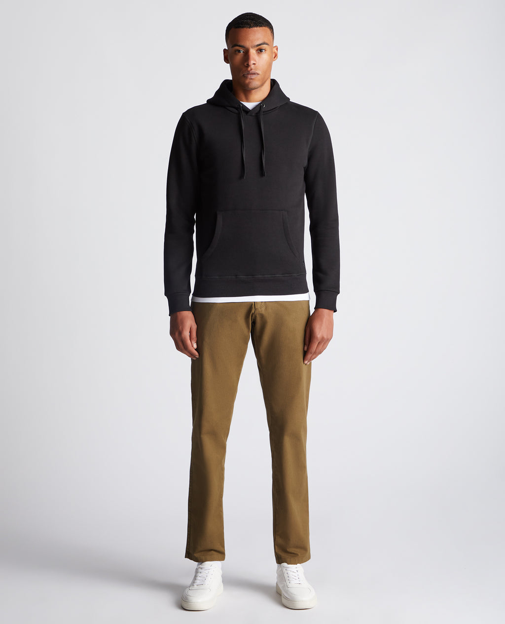 Tapered Fit Soft Cotton-Blend Hoodie - Black