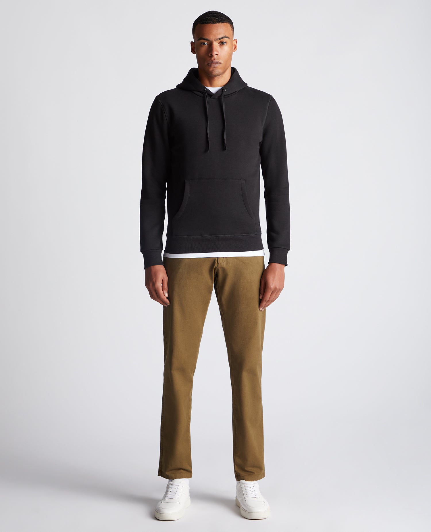 Tapered Fit Soft Cotton-Blend Hoodie - Black