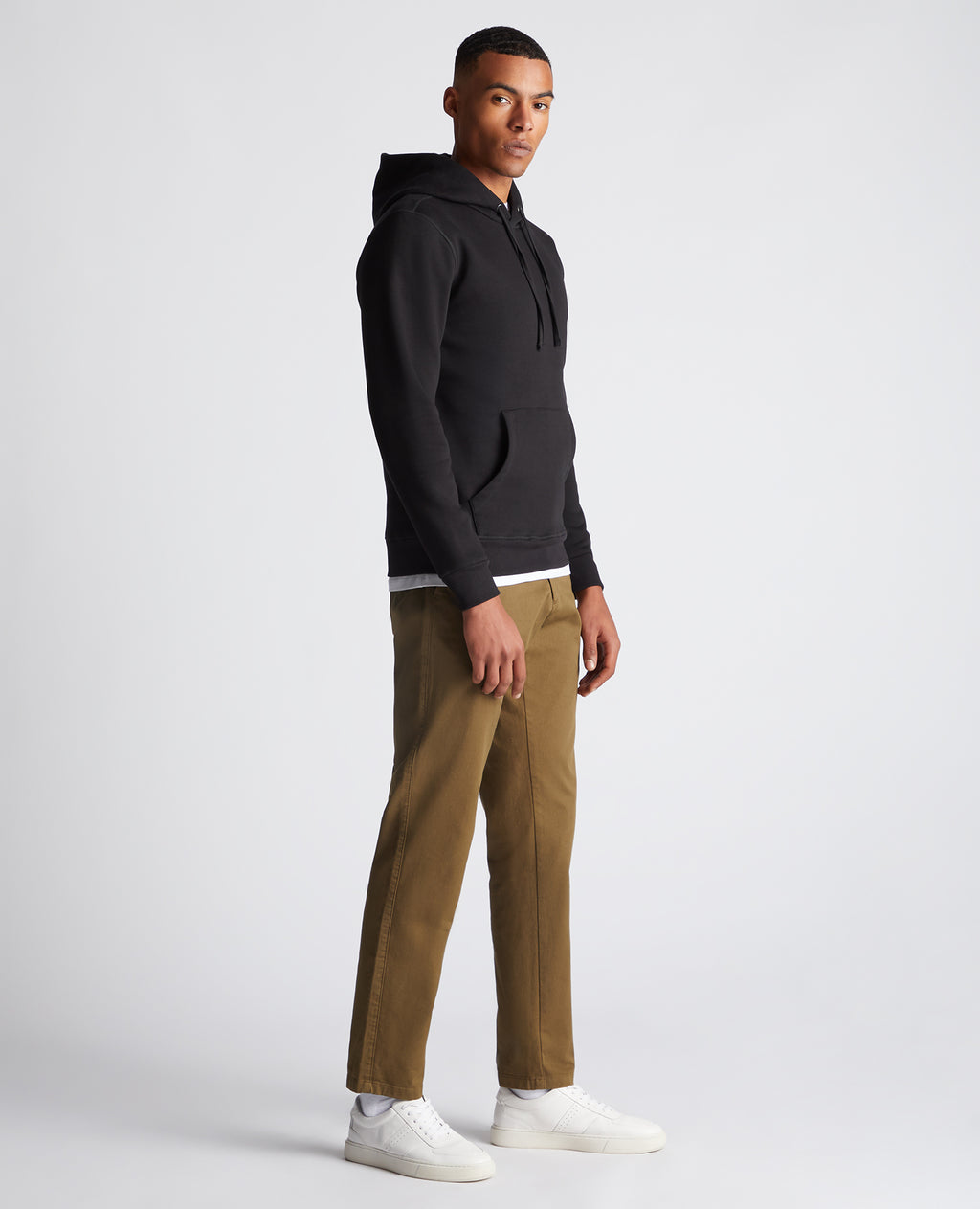 Tapered Fit Soft Cotton-Blend Hoodie - Black