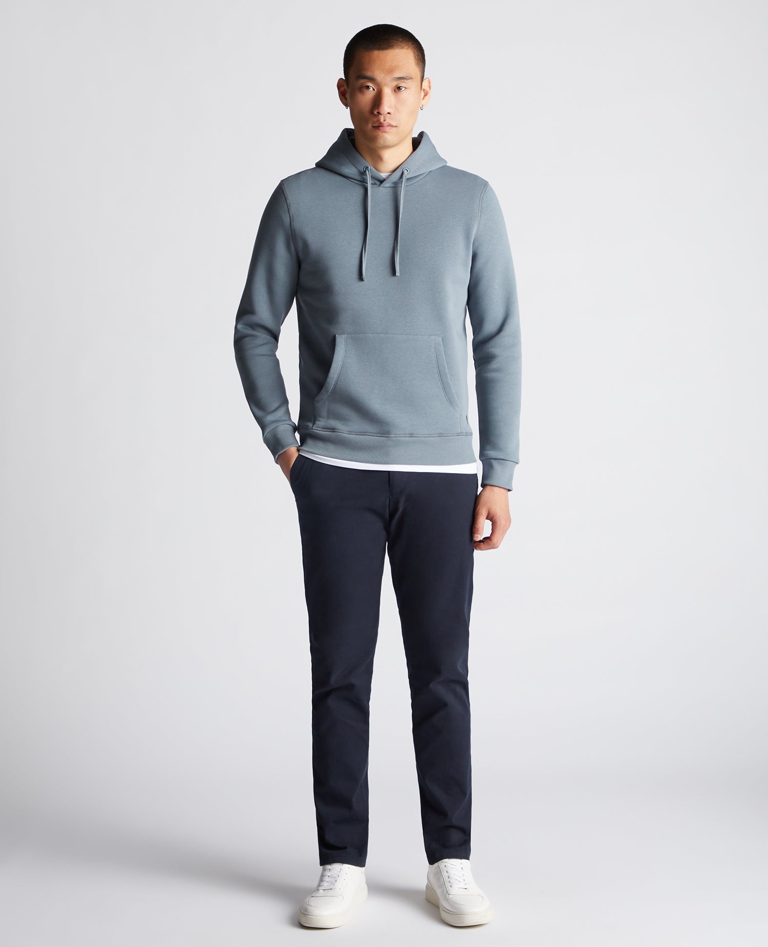 Tapered Fit Soft Cotton-Blend Hoodie - Steel Grey