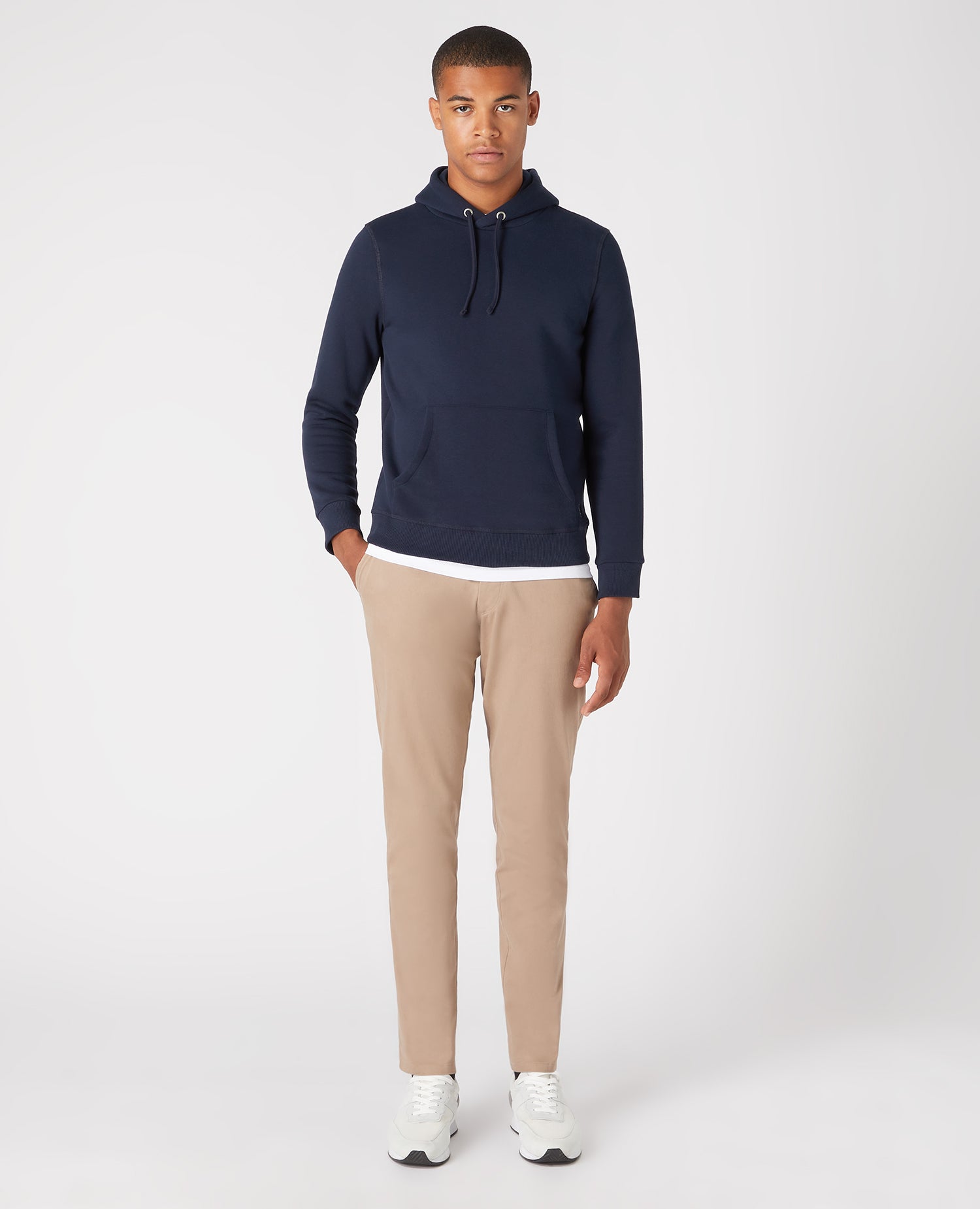 Tapered Fit Soft Cotton-Blend Hoodie - Navy