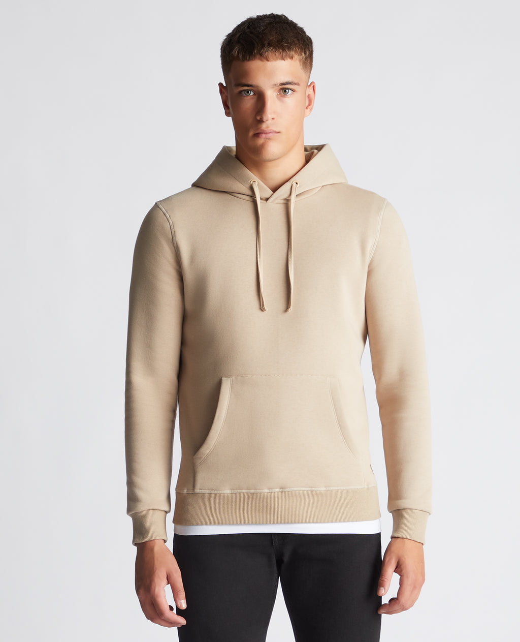 Tapered Fit Soft Cotton-Blend Hoodie - Stone