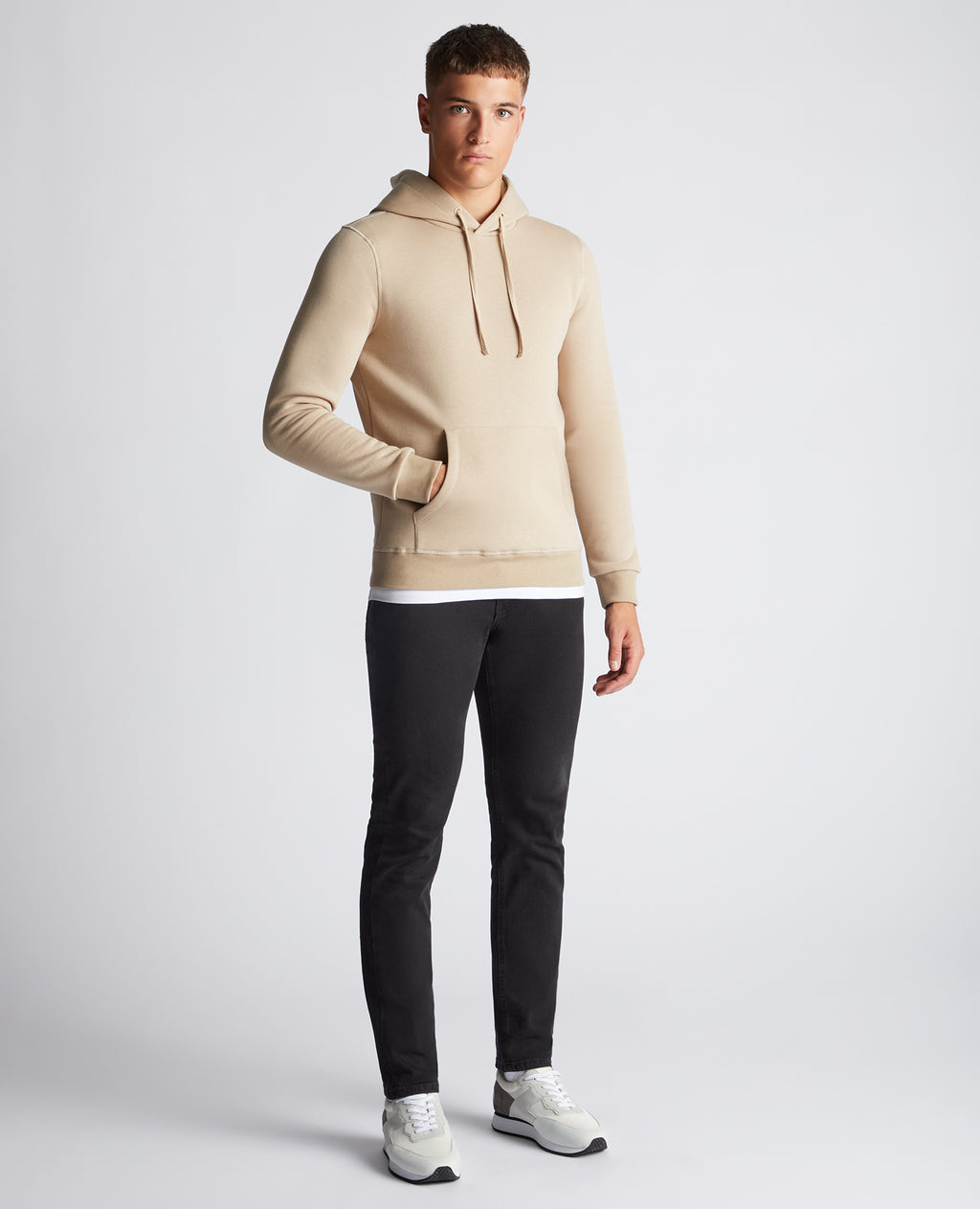Tapered Fit Soft Cotton-Blend Hoodie - Stone