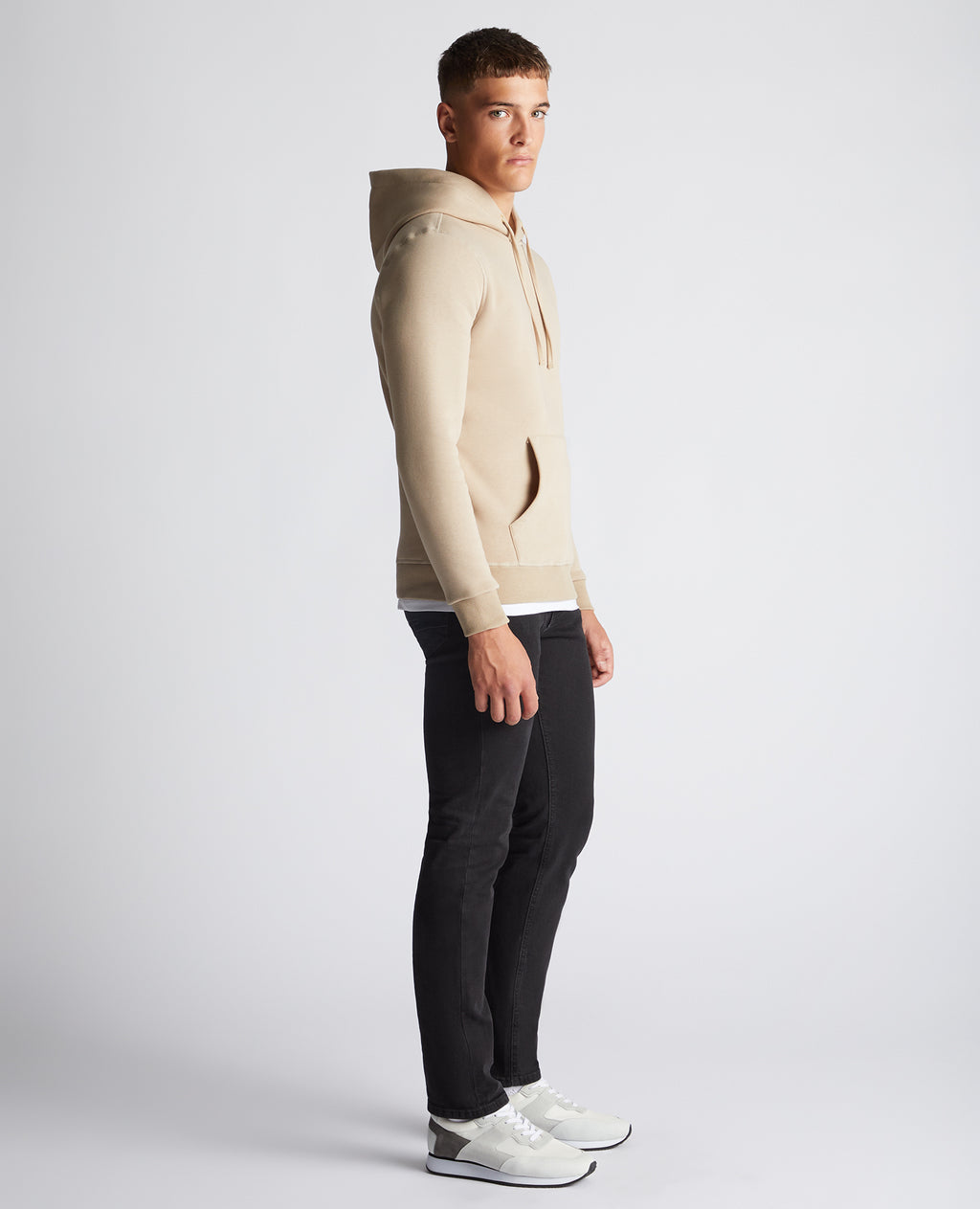 Tapered Fit Soft Cotton-Blend Hoodie - Stone