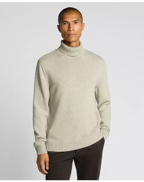 Roll Neck Cotton Knit Sweater - Light Grey