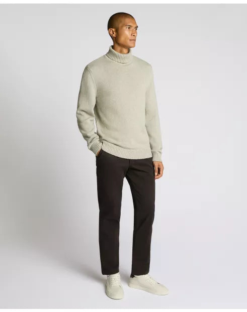 Roll Neck Cotton Knit Sweater - Light Grey