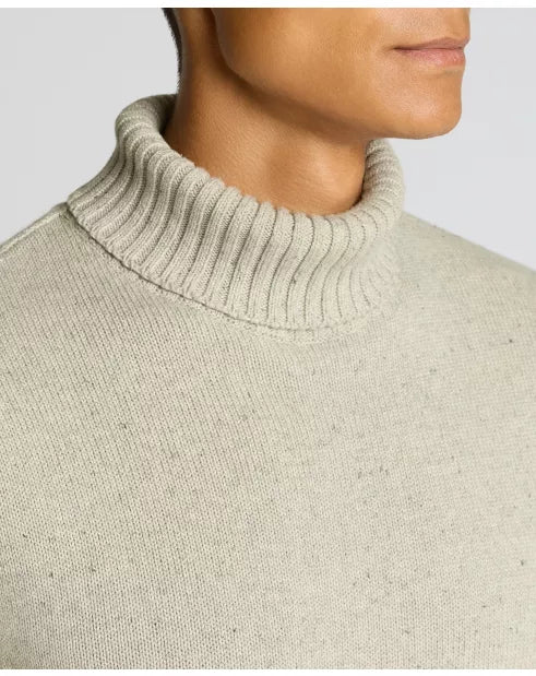 Roll Neck Cotton Knit Sweater - Light Grey