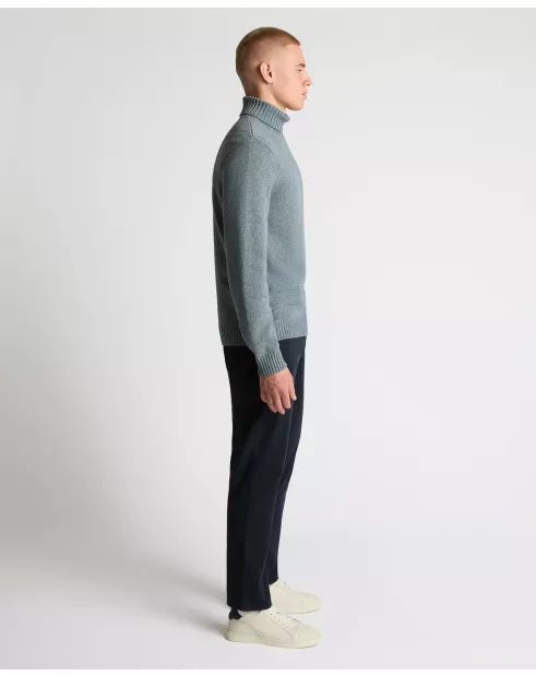 Roll Neck Cotton Knit Sweater - Blue
