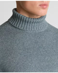 Roll Neck Cotton Knit Sweater - Blue