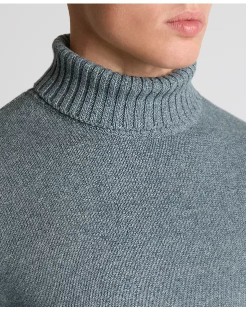 Roll Neck Cotton Knit Sweater - Blue