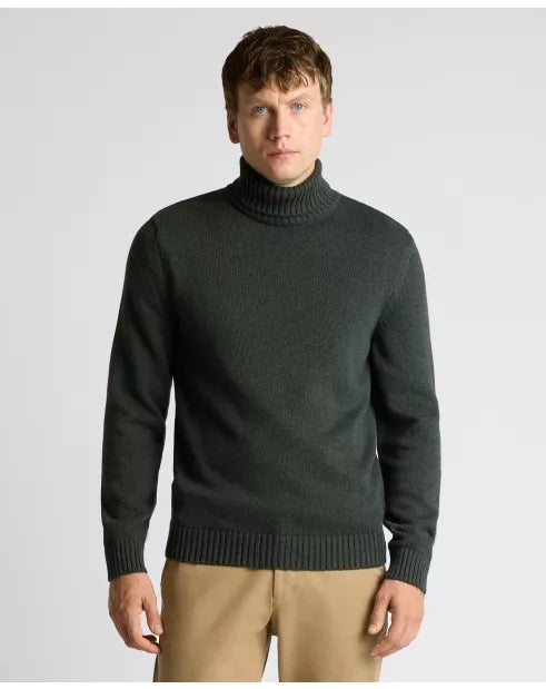 Roll Neck Cotton Knit Sweater - Dark Green
