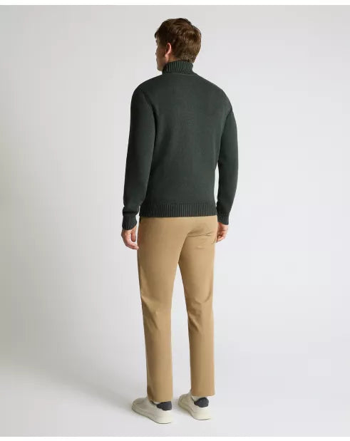 Roll Neck Cotton Knit Sweater - Dark Green