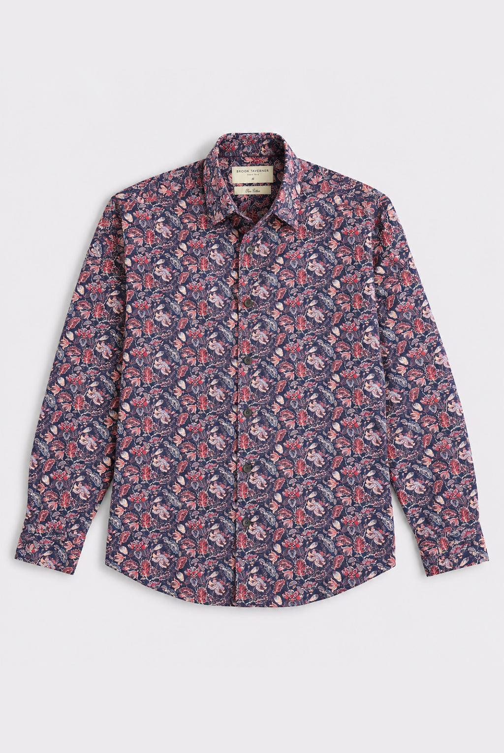 Autumn Floral Print Pure Cotton Shirt - Navy