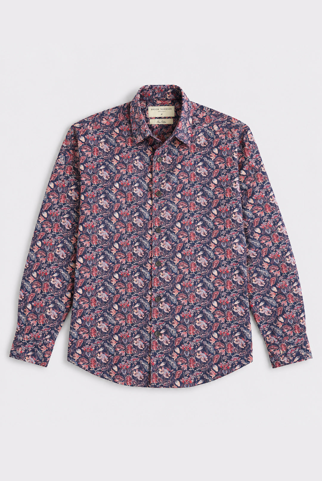 Autumn Floral Print Pure Cotton Shirt - Navy