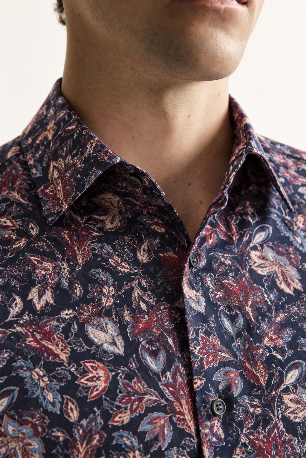 Autumn Floral Print Pure Cotton Shirt - Navy