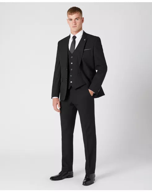 Tapered Fit Polyviscose Suit Jacket - Black