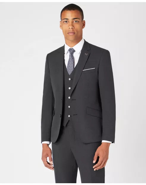 Tapered Fit Polyviscose Suit Jacket - Charcoal