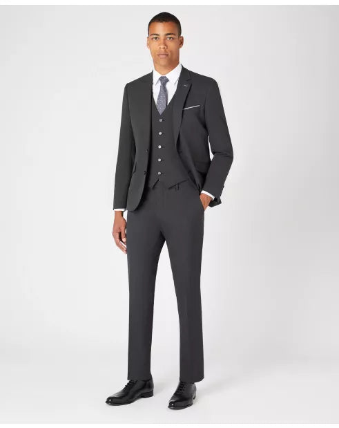Tapered Fit Polyviscose Suit Jacket - Charcoal