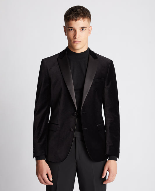 Slim Fit Velvet Jacket - Black