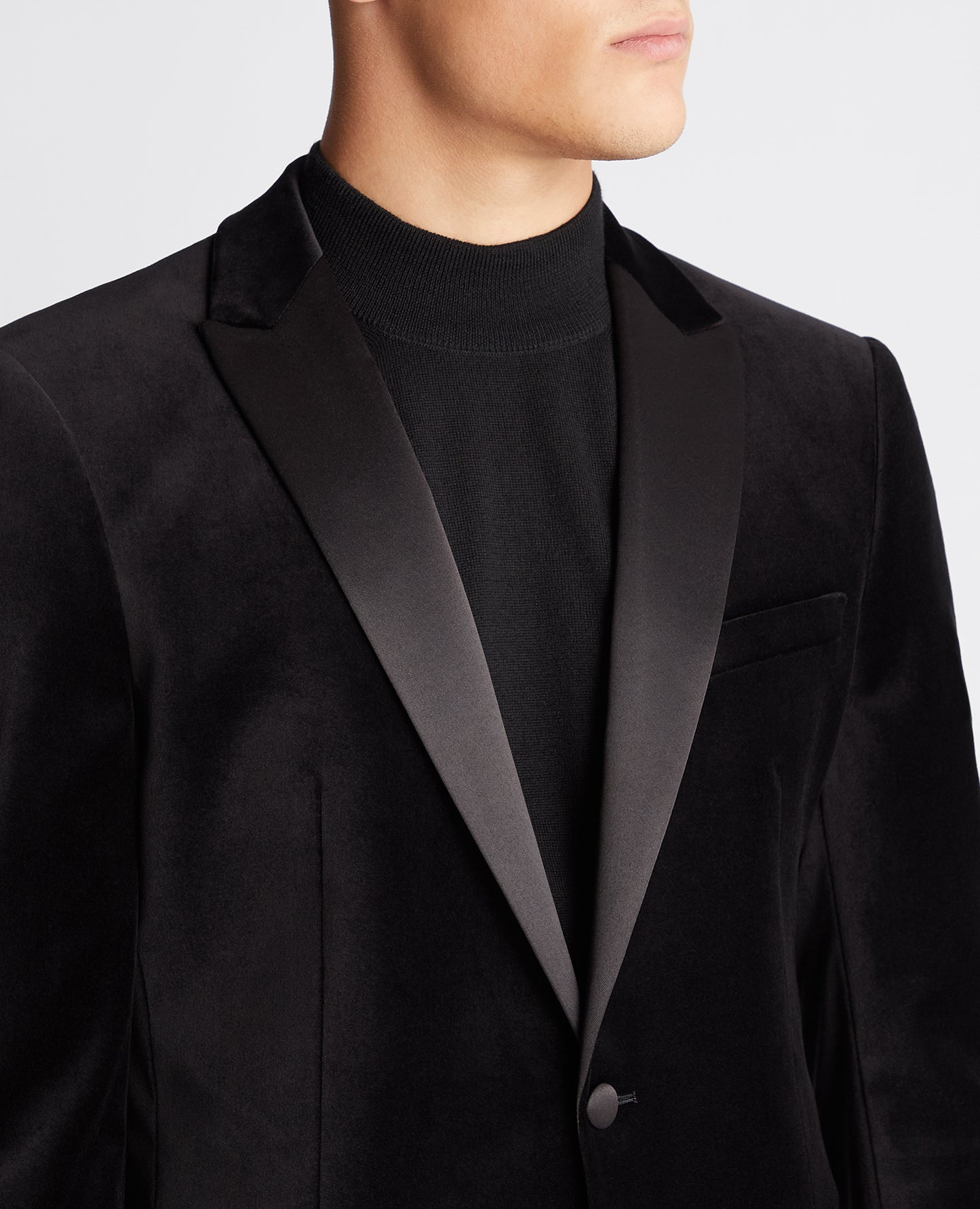 Slim Fit Velvet Jacket - Black