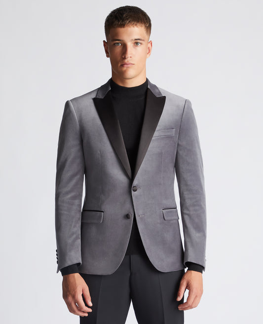 Slim Fit Velvet Jacket - Grey