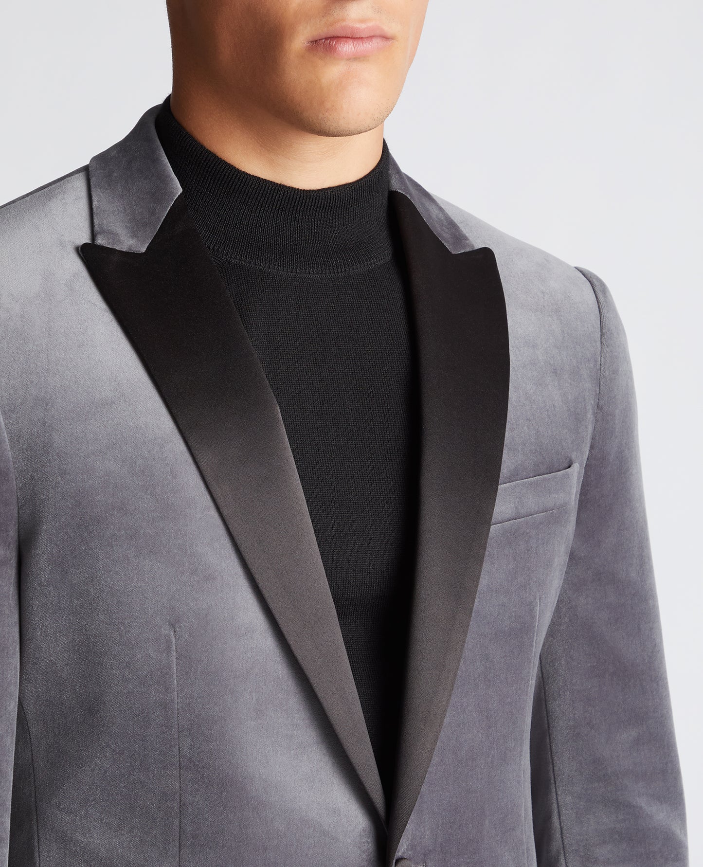 Slim Fit Velvet Jacket - Grey