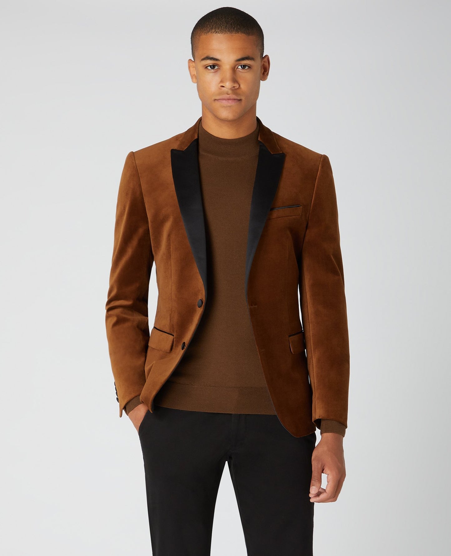 Slim Fit Velvet Jacket - Rust